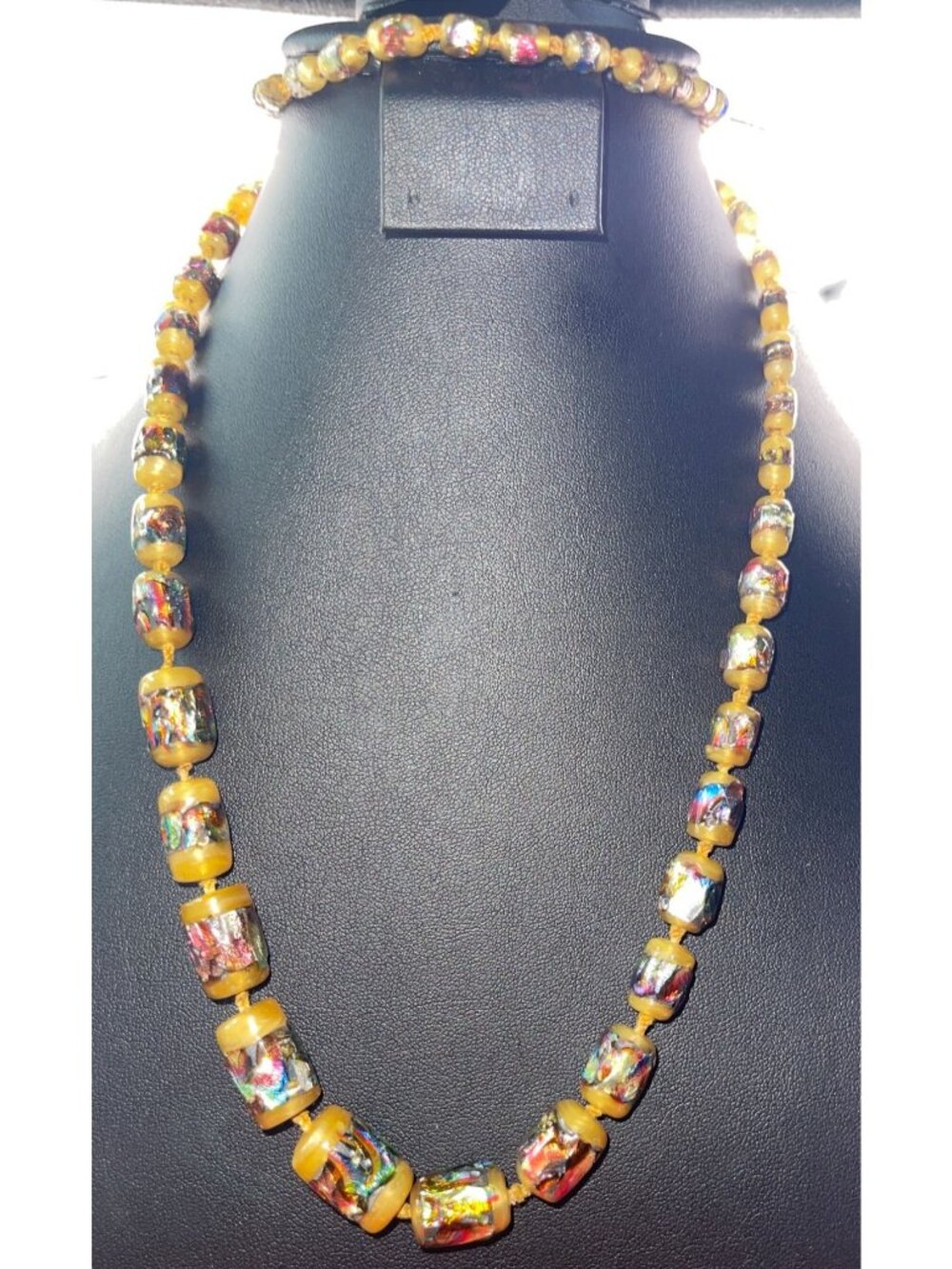Vintage 1930s Italian Murano Yellow Glass Foil Beaded Necklace Art Nouveau Jewel - Picture 11 of 16